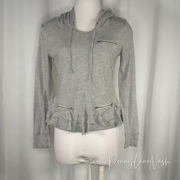 Banana Republic Tops - Banana Republic Ruffled Peplum Hoodie S Gray